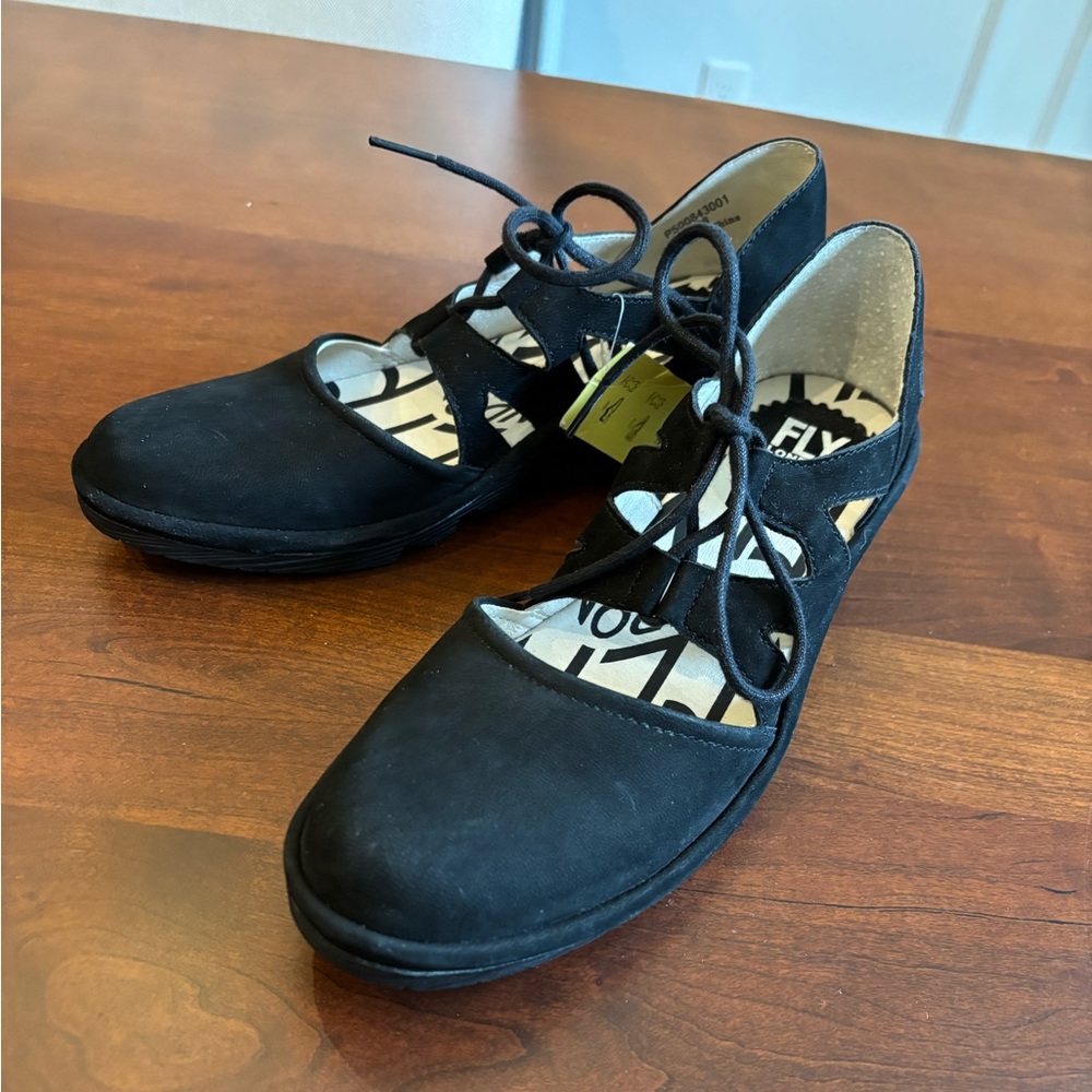 SALE 🔥 Fly London Wedge Suede Leather Black Lace Up Dress Shoes, Poma,Women’s 38 - Picture 4 of 16